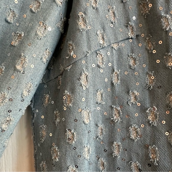 Never Fully Dressed | NWOT - Minnie Distressed Sequin Denim Dress - Size 10 - Picture 8 of 13